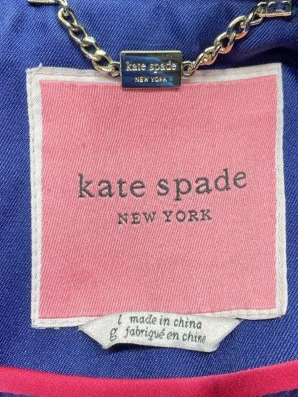 Kate Spade Navy Hooded Rain Coat – Size L | Mid-Length, Water-Repellent